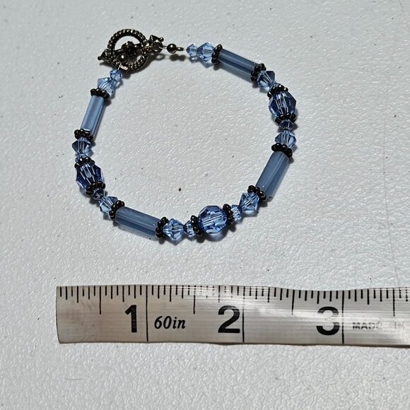 Vintage Blue Crystal Beaded Bracelet Toggle Clasp Retro Fashion Jewelry Women - Picture 4 of 4